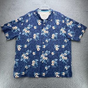 Tommy Bahama Shirt Mens 2XL Blue Silk Floral Print Hawaiian Camp Beach Casual